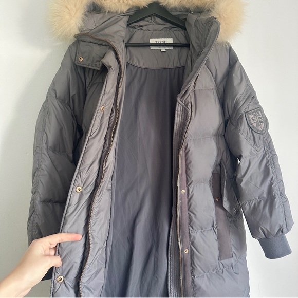 TEENIE WEENIE LONG PUFFER DOWN COAT PARKA HOODED REAL FUR LIGHT GRAY INSULATED M - Picture 7 of 16